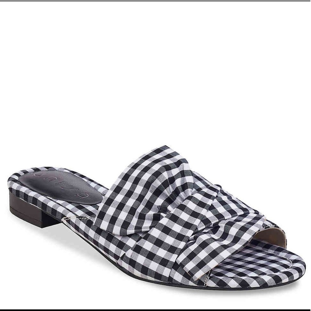 Unisa Gingham Bow Fabric Slide-On Sandals